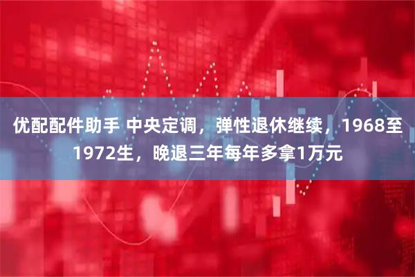 优配配件助手 中央定调，弹性退休继续，1968至1972生，晚退三年每年多拿1万元