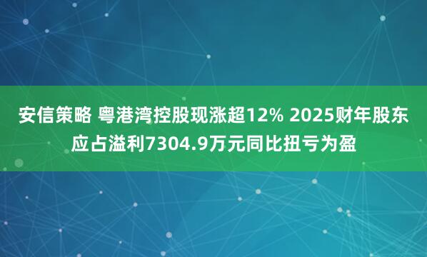 安信策略 粤港湾控股现涨超12% 2025财年股东应占溢利7304.9万元同比扭亏为盈