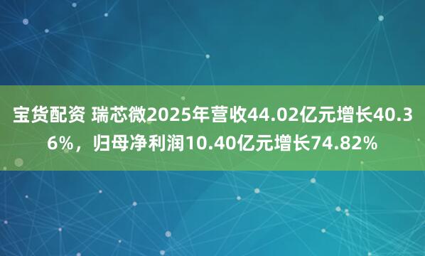宝货配资 瑞芯微2025年营收44.02亿元增长40.36%，归母净利润10.40亿元增长74.82%
