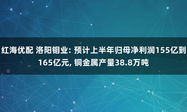红海优配 洛阳钼业: 预计上半年归母净利润155亿到165亿元, 铜金属产量38.8万吨